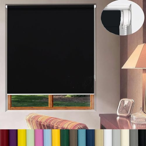 Verdunkelungsrollo Klemmfix ohne Bohren 90 x 170 cm Einfache Installation ohne Bohren, Tag und Nacht Rollo,Rollo für Fenster, mit Klemmträger, für Fenster und balkontür, Schwarz