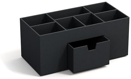 BIGSO VENDELA Schreibtisch Organizer mit 7 Fächern und Schublade – Ablagebox aus Faserplatte und Papier – Schreibtischset für Büromaterial – dunkelgrau