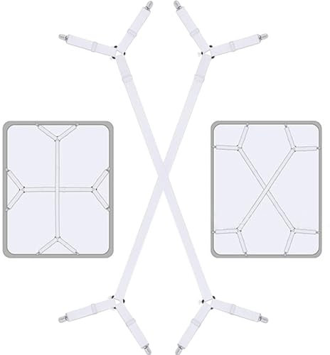 MonoFresh 2 tensores de sábanas ajustables blancos, elásticos, tensores de sábanas con 4 clips de metal, para colchón, sábana, sofá, MF-000001-CDJB