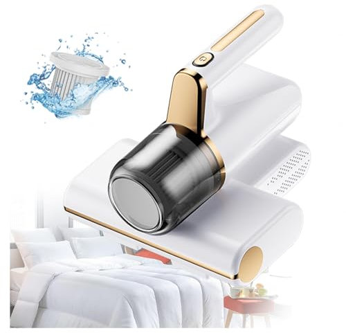 BesBet Aspirateur à Main Anti-Acariens, éLimine 99,9% des BactéRies, AllergèNes, Acariens Aspirateurs à Main avec LumièRe UV Et Vibration Aspirateur Acarien pour Matelas, CanapéS,White