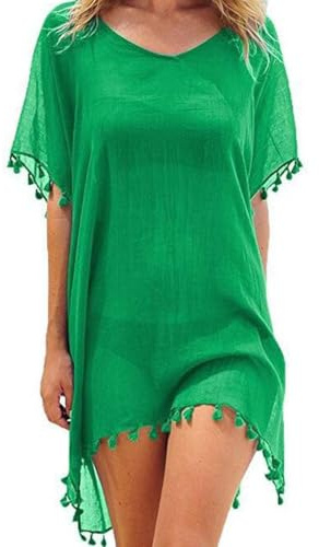 Hanaoops Damen Strandkleid Sommer Strandponcho Bikin Badeanzug Cover Up Strandtunika Strandurlaub Pareos Strandkleider Beachwear mit Quasten