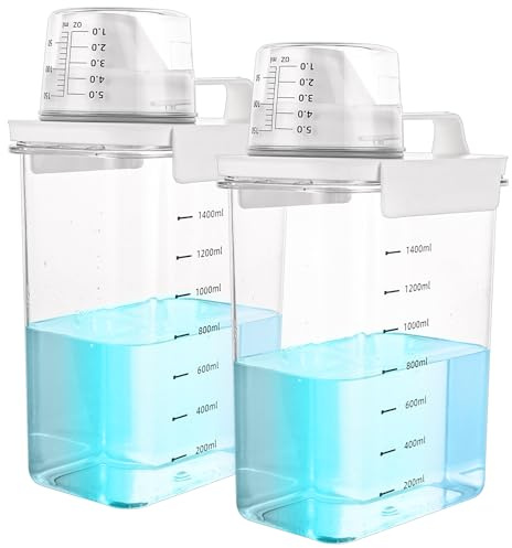 GBACHOOSE 2 Pack Washing Powder Storage, 1800ml Laundry Detergent Dispenser with Measuring Cup, Laundry Room Organization Detergent for Laundry Powder, Rice, Pet Dry Foodder