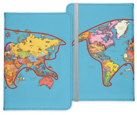 22Feels Reisepasshülle Organizer Reisen Gadgets Katze Weltkarte Lustig Urlaub Kunst-Leder Etui Cover Frauen Männer Kinder