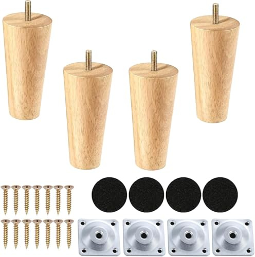 Wood Furniture Legs,4pcs 20cm Cabinet Legs Wooden Table Legs Chair Legs Furniture Legs Dresser Legs Furniture Replacement Feet Sofa Table Legs with Mounting Plate and Screws for Sofa TV Cabinet Bed