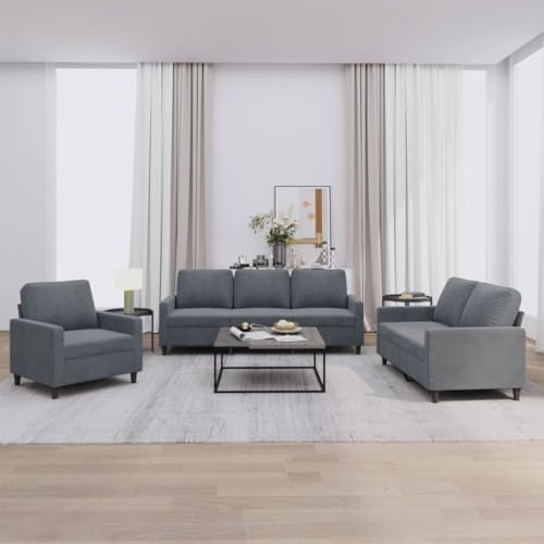 Homgoday Möbel-Set 3-teilig mit Kissen dunkelgrau aus Samt, Schlafsofa-Set, Sofabett, modernes Sofa-Set für den Außenbereich, für den Außenbereich, Modell 3201477
