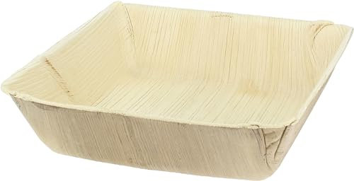 Monouso | 25 Platos Hondos Cuadrados Hoja de Palma, 20x20cm, Biodegradables, Platos para Comida, Uso Comercial, Multiuso