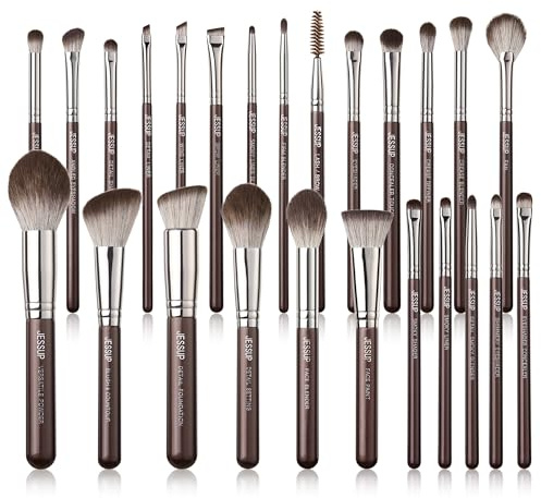 Jessup Juego de 25 Brochas de Maquillaje Profesionales para Base, Sombra de Ojos, Polvo, Mezcla, Corrector, Colorete, Contorno, Delineador de Ojos, Brochas para Cejas, Marrón T511