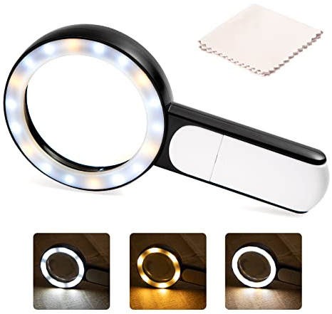 Tunejoy Lente d'ingrandimento con Luce 30X con 18 LED Lente di ingrandimento da Lettura Manuale per Anziani Bambini Lettura Gioiellieri Esplorazione