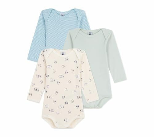 Petit Bateau Långärmad bomullspingvintryck bodysuits för bebisar