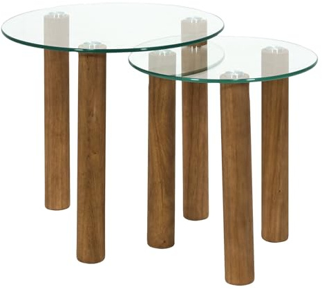 HOME DECO FACTORY Table Gigogne Ronde en Verre Trempé Moderne Marron | Verre trempé, table gigogne ronde, design moderne, optimisation de l'espace, salon, facile à entretenir, 50x43x50 cm, marron