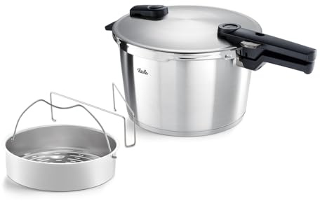 Fissler Vitaquick Premium/großer Schnellkochtopf (10 L, Ø 26 cm) m. Einsatz, Edelstahl-Dampfkochtopf, 2-Garstufen, Made in Germany - Induktion
