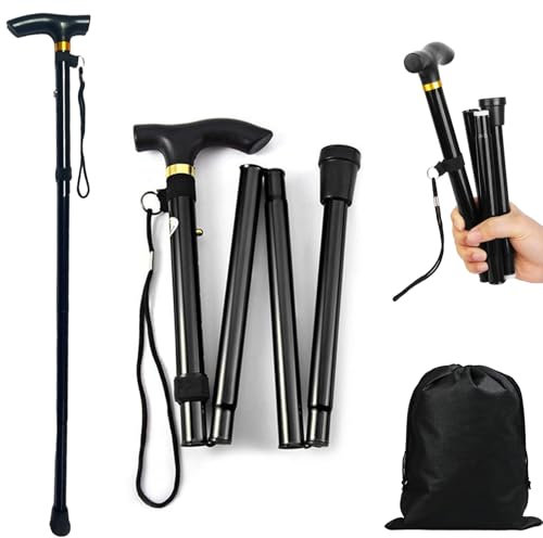 ZYNERY Portátil Bastones Plegables Hombres y Mujeres Bastón Plegable Ligero de Aluminio Extensible Bastones para Mayores Plegable Antideslizante Ajustable Bastone para Caminar Senderismo Trekking