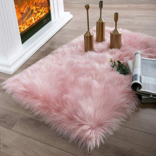 Schaffell Wollteppich Rosa 80 x 110 cm Sofa Matte extra dick antibakteriell Allergiker geeignet