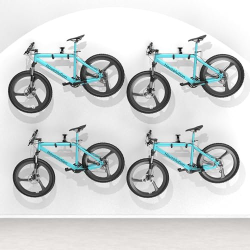 Housolution Support mural pour vélo-Support de Garage Ajustable en Acier au Carbone, Rembourré de Mousse EVA, pour Vélos de 48,5 livres, Support peu Encombrant pour le Garage et l'Appartement, 4 Pack