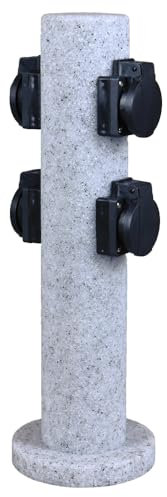 Colonne de prise ronde à 4 prises - Aspect granit - Multiprise de jardin - Colonne de prise