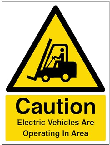 V Safety Caution Electric Vehicles Are Operating In Area - Portrait 200 x 300mm - 1mm Rigid Plastic Safety Sign