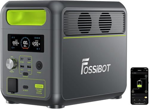 FOSSiBOT Estacion de energia portatil F1200,1024Wh LiFePO4,con 2 Salidas AC de 1200W(Power Lifting 2400W),100W Typ-C, Carga Rápida de 49min.de 0-80%,Generador Solar para hogar/caravanasa/campada