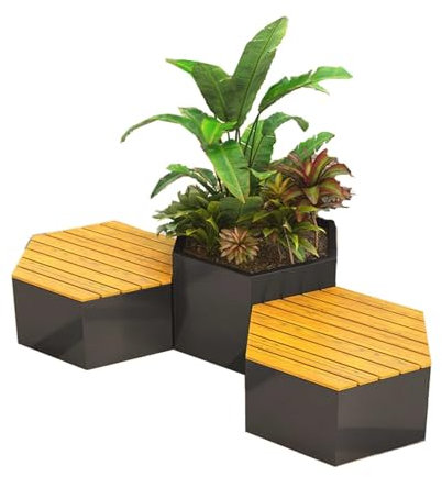 FUHAI-666 Banc de Parc extérieur avec jardinière Ensemble de 1 bac à Fleurs et 2 bancs for Jardin extérieur, bac à Fleurs carré avec Banc Banc de Parc avec jardinière(Noir,L150*D75*H55cm)