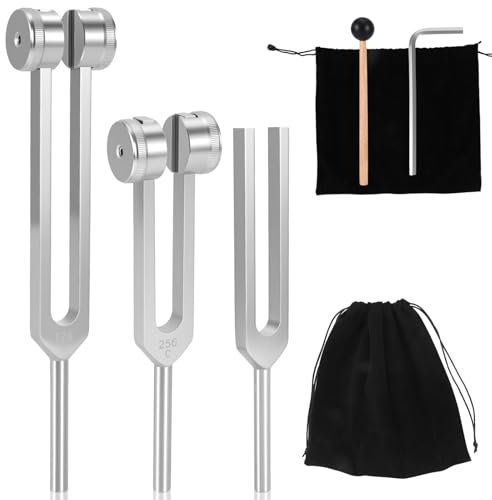 Stimmgabel Hammer Set, 128 Hz 256 Hz 512 Hz Präzise Stimmgabel aus Aluminiumlegierung Einstellbar Stimmgabeln Therapie für Frequenztherapie Heilung Klangtherapie KöRper Geist Seele