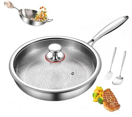 Cast Iron skillets, Titanium Hammered Pan Pro with Lid,2025 Ultra-Durable Scratch-Resistant Frying pan Non Stick Pure Titanium cookware Set Stone Cookware Induction Compatible Dishwasher-Friendly