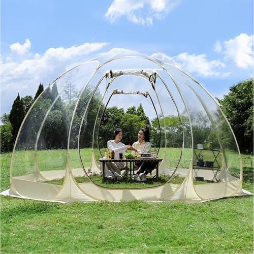 Trädgårdskupol bubbeltält för 3–12 personer, växthus campingtält med genomskinligt fönster, väderbeständigt utomhusskydd för fotboll (450 x 450 x 220 cm)