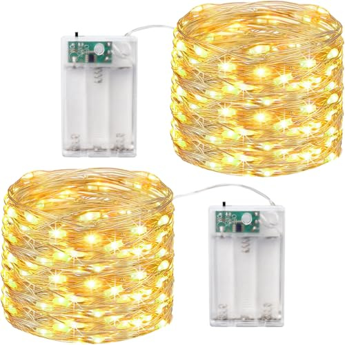 LED Lichterkette Batterie mit Timer, 2 Stück 10M 100 LED Mini Kupferdraht Lichterkette, Lichterketten Batteriebetrieben (AAA Batterie) für Party Weihnachten Halloween Hochzeit Innen Deko (Warmweiß)