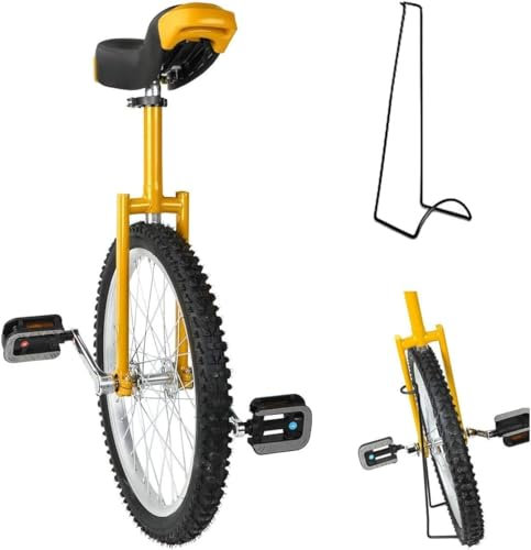 XNXYSMKJ 16/18/20/24 Rollentrainer Einrad Höhenverstellbar rutschfest Bergreifen Balance Radfahren Übung, mit Einradständer, Gelb (20inch)