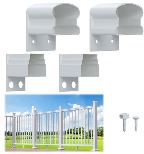 Egadis Paquete de 4 conectores de aluminio para barandilla de cubierta, soporte de barandilla fijo, sistema de riel con acabado de recubrimiento en polvo texturizado blanco para exteriores, para