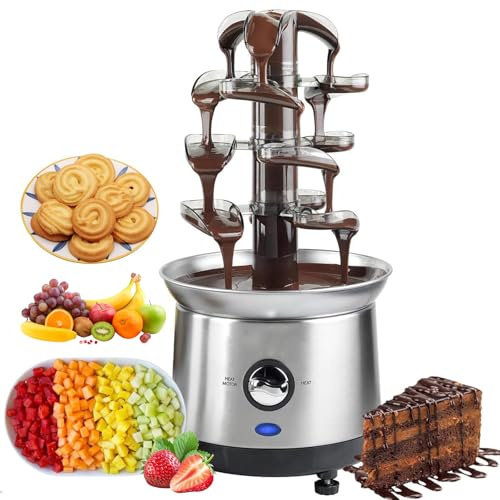 4-Tier Chocolate Fountain Machine - Stainless Steel Electric Fondue Fountain with 2.6Lb Heated Capacity for Parties and Events
