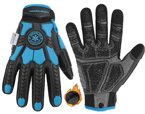 HANDLANDY Winter-Arbeitshandschuhe für Herren, wasserabweisend, gepolstert, thermoisoliert, strapazierfähig, stoßfest, für kaltes Wetter (Blau-isoliert, Größe L)
