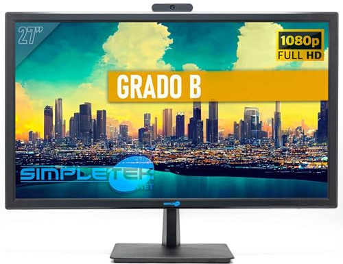 SIMPLETEK - Monitor LCD 27″ Full HD con webcam integrata, HDMI, VGA, altoparlanti integrati e supporto VESA (Ricondizionato)