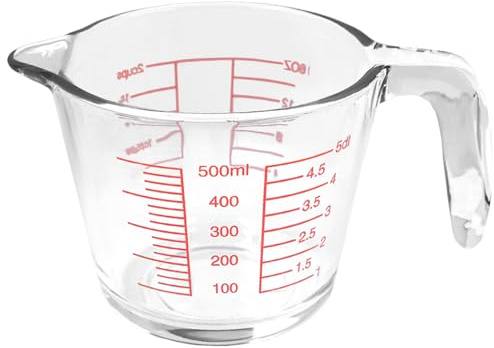 Glass Measuring Jug with Handle – 500ML Heatproof Glass Cup with Spout for Baking Prep, Cooking Mixing & Egg Whisking