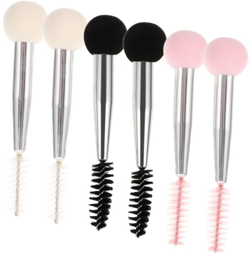 AUTSUPPL Éponges à Maquillage Pratique Maquillage Professionnel Double Tête Set de 6 avec Manche en Aluminium Robuste ou Cadeau de Noël