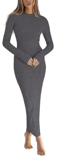 LACOZY Fall Sexy Long Sleeve Maxi Dresses for Women Bodycon Midi Dresses 2026 Trendy Party Formal Knit Dress Winter Gray M