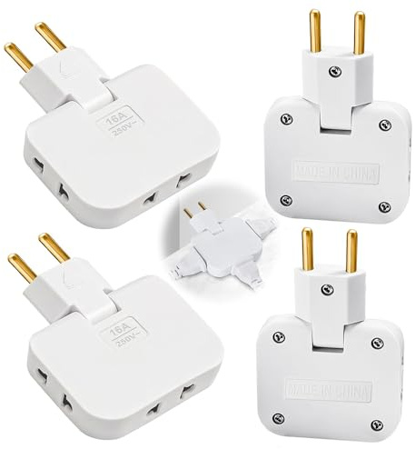 YANGUN 4 Stück flachstecker mehrfachsteckdose, Flacher Stecker Steckdose mit 3 Anschlüsse, Steckdosenadapter Flach, 180° Drehbare, Amerikanischer und Europäischer Adapter für Büro Reisen, 16 A, 250 V
