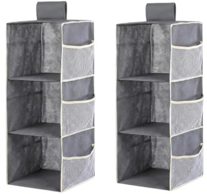 2pcs Hängeaufbewahrung Schrank Organizer,3Etagen Hängeregal Kleiderschrank | mit Seitentaschen, Faltbar Aufbewahrungsorganizer für Kleidung Pullover, Stabil Oxford-Gewebe Kleiderschrank Organizer