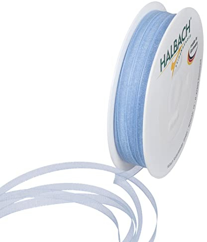 Halbach Organzaband, 5 mm x 50 m, azurblau | Transparentes Organzaband, Made in Germany, Öko-Tex 100 zertifiziert und waschbar, zum Verzieren von Geschenken