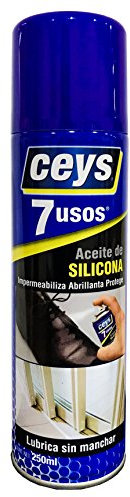 Ceys - Aceite de Silicona 7 usos - Lubrica sin manchar - Impermeabiliza, abrillanta y proteje - 250 ML, El embalaje puede variar