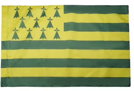 AZ FLAG Drapeau Bretagne Melen Ha Gwer 90x60 cm Polyester 100D Fourreau | Usage intérieur et extérieur Drapeau décoratif breton coutures doubles et bords renforcés avec fourreau pour mât