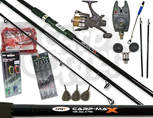 NGT Carp Fishing Set up With 12ft 3 Peice Rod Reel Bite Alarm And Tackle & Bait