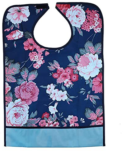 ULTNICE Lätzchen für Erwachsene Kleidungschutz waschbar Senioren Essschürtz (Hibiscus)