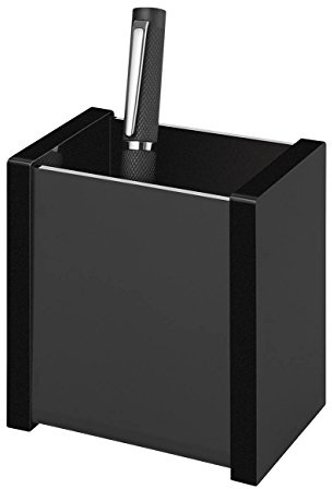 Wedo 634001 Stiftköcher Black Office aus Acrylglas, Gummifüße 8, 7 x 6 x 9, 7 cm, im Geschenkkarton, Schwarz