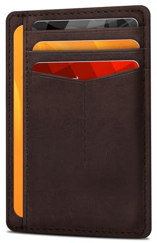 Läder minimalistisk plånbok för män och kvinnor RFID framficka läder korthållare plånböcker, Mellanbrun, Small, minimalist