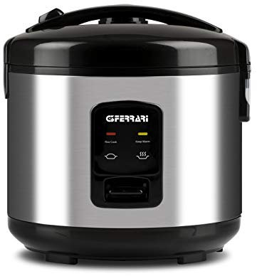 G3 Ferrari G10099 Sakuri So' Arrocera Eléctrica 1,8L (10 Tazas), Función Mantener Caliente, Bandeja vaporera, Vaso Medidor y Cuchara, Acero Inoxidable, Apagado automático, Negro/Plateado