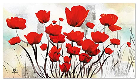 Giallobus - Quadro - Astratto fiori papaveri - Vetro acrilico Plexi - 100x60 - Pronto da appendere - Quadri moderni per la casa