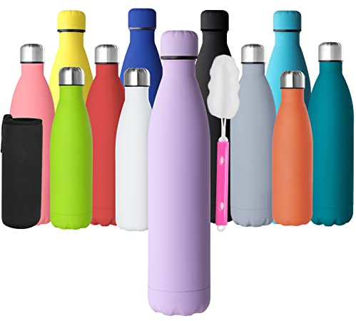 GeeRic Gourde Isotherme 1L, Gourde Inox Isotherme à Double Paroi Isolée sous Vide 12 Heures Chaudes et 24 Heures Boissons Froides Bouteilles Matte Violet