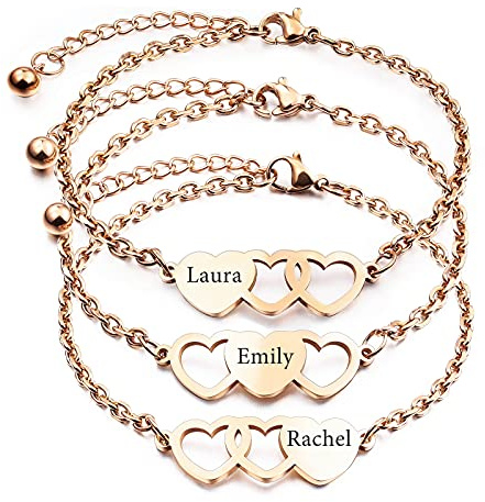 INBLUE 2～3 PCS Personalisierte Herzform Armbänder Set Bester Freund Name Angepasst 1～3 Namen Beste Freundin Geschenke für Frauen Freundschaft BFF Armbänder für 2～3 Schwestern