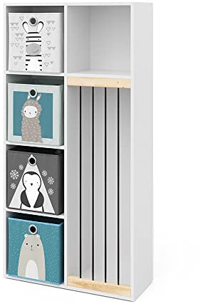 Vicco Kinderregal Weiß Marvin mit 4 Faltboxen Opt.2-72x143x29 cm hergestellt aus Spanplatte - Bücherregal ideal fürs Kinderzimmer, clevere Aufbewahrung für jeden Tag