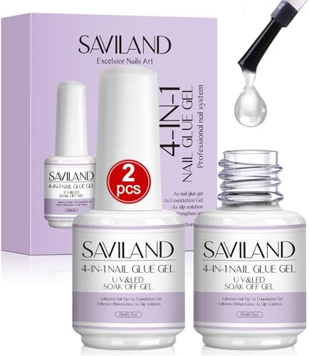 SAVILAND Pegamento de uñas de gel: 2 unidades de 15 ml adhesivo extra fuerte para uñas postizas y puntas acrílicas, gel base fortalece 30 días de uso profesional, pegamento de uñas para bricolaje