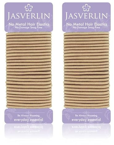 JASVERLIN Metallfreie Haargummis Elastisch, Pferdeschwanzhalter für feine, dicke Textur ziehen-frei geflochtene Haare binden Bands für Frauen Mädchen 1/8 Zoll 50 Stück (Hellblond)